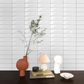 10pcs 10"x10" Pure White 3D Self-adhesive Splash Wall Tiles, Glossy Self-adhesive PVC Wall Stickers, Waterproof Floor Tiles for Kitchen and Bathr