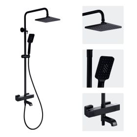 Shower Faucet Set 8" Square Shower Head 3 Function Thermostatic Rainfall Shower Faucet Set Handheld Sprayer Tub Spout with Constant Temperature M
