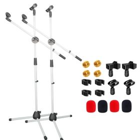5 Core Mic Stand 2Pcs Floor Height Adjustable Tripod Microphone Stands W Telescoping Boom Arm (Option: White)