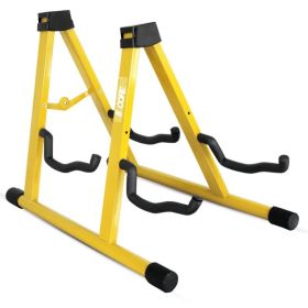 5 CORE Double Guitar Stand Floor Adjustable Heavy Duty A Frame Universal Folding Acoustic Electric Bass Mandolin Banjo Violin Holder Multiple Fol (Option: GSS2N1YLW)