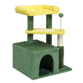27.5in Cat Tree, Multi-level Cat Tower With Cat Scratching Post And Pad, Cozy Cat Condo, Padded Top Bed For Kittens And Indoor Cats, Yellow & Gre (Option: 1Pc)