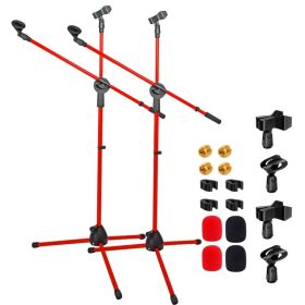 5 Core Mic Stand 2Pcs Floor Height Adjustable Tripod Microphone Stands W Telescoping Boom Arm (Option: RED)