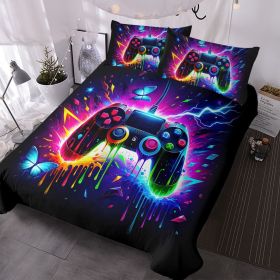 3PCS Gamer Gaming Bedding Sets 3D Gamepad Duvet Cover Sets for Boys Games Colorful Game Controller Modern Room Decor Home Quilt Cover Set (size: TWIN)