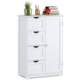 Free-Standing Wooden Cabinet with 4 Drawers and Door Cabinet (Select: with 4 Drawers, Color: White)