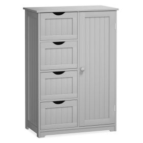 Free-Standing Wooden Cabinet with 4 Drawers and Door Cabinet (Select: with 4 Drawers, Color: Gray)