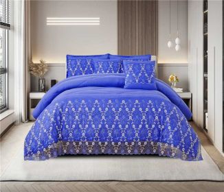 3-Piece Lace Embroidered Bedding Set (Queen/King/Cal King) - Quilted Microfiber Quilt + Pillow Shams (9 Colors) (Color: blue3, size: CAL KING)