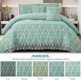 3-Piece Lace Embroidered Bedding Set (Queen/King/Cal King) - Quilted Microfiber Quilt + Pillow Shams (9 Colors) (Color: mint, size: CAL KING)