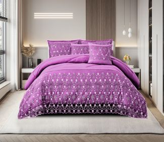 3-Piece Lace Embroidered Bedding Set (Queen/King/Cal King) - Quilted Microfiber Quilt + Pillow Shams (9 Colors) (Color: purple, size: CAL KING)