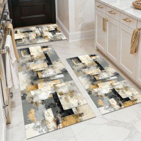 Three-piece kitchen rug set, non-slip and washable, abstract pattern kitchen hallway rug, soft and comfortable, suitable for sinks, floors, entra (Main Color: White, Main Material: Polyester)