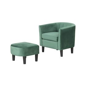 Upholstered Teddy Velvet Club Barrel Chair with Ottoman with Footrest (Color: GREEN)