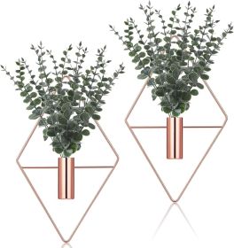 4 Pcs Hanging Planters with Artificial Eucalyptus Metal Hanging Vase Indoor Plants Holder Modern Geometric Boho Bathroom Wall Decor for Living Ro (Material: Metal, Plastic)