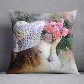 Flower Girl Painting Cushion (Insert: Without Insert, size: 14" X 14")
