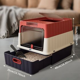Dual Opening Fully Enclosed Cat Litter Box, Top Entry Anti-Tracking Design, Oversized Space Cat Potty With Cleaning Scoop (Option: RED)